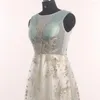 Vestidos de festa noite verde o pescoço dourado poder sem mangas a linha até o chão rendas até plus size feminino vestido formal 2023 r1352