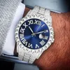 Big Diamond Gold Men يشاهد التقويم Platinum ICD ذكر ساعة الكوارتز Movt Steel Relog Hip Hop Iced Out Watch Wristwatches252b