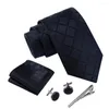 Bow Ties Ikepeibao Classic Navy Men Fintage فحص مجموعات رقبة منقوشة مع Hankie Metal Cufflinks Clip