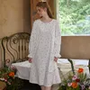 Jesienna odzież snu jesienna bawełniana bawełniana bawełniana sukienka Romantyczna księżniczka Słodka biała nadruk koronkowy koszulka koszulowa wiktoriańska vintage Nighty