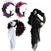 Couronnes de fleurs décoratives effrayantes pour porte d'entrée d'Halloween, décoration d'Halloween polyvalente, porte d'Halloween durable pour maison hantée/décor de fête T230927