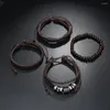 Bangle VIntage Leather Bracelet Men Set Wood Ball Pull Rope Charm Jewelry Couple Gift