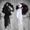 Couronnes de fleurs décoratives effrayantes pour porte d'entrée d'Halloween, décoration d'Halloween polyvalente, porte d'Halloween durable pour maison hantée/décor de fête T230927