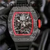 Richardmill Watch Milles Watch Richards Mile Carbon Fiber Black Technology Hollowout Mens Mechanical Barrel Shaped Large Dial RM11 Personlighet Alternativ