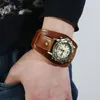 Armbanduhren Retro Uhr Männer Punk Einfache Pin Schnalle Armband Leder Band Relogio Masculino Braun Große Breite Armband Cuff2942