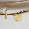 Bangle Fine4U Katolska Saint Benedict Religious Armband 6mm pärlkedjor armband Crucifix Cross San Benito Medal för skydd 230926