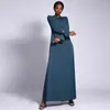 Casual Dresses Summer Solid A-line Dress Women Muslim Simple Lotus Sleeve Abayas Fashion Long Maxi Female Vestidos