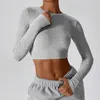 Aktiva skjortor Kvinnors snabba torra andningsbara yoga långa ärmar Crop Top gängade Crewneck Sports Fitness Workout Sexig löpning