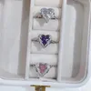 Bröllopsringar lyxiga eleganta Brasilien Inledande stapelbar för kvinnor CZ Finger Justera Heart Ring Beach Jewelry J2099