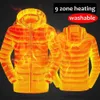 Vestes chauffantes d'hiver pour hommes, 9 places, rembourrées, chauffantes par USB, Thermostat intelligent, couleur Pure, vêtements chauffants à capuche, imperméables