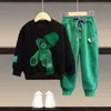 Conjuntos de roupas outono bebê menina menino roupas conjunto crianças esportes desenhos animados urso moletom top e calças buttom duas peças terno algodão tracksuit 230927