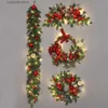 Decoratieve bloemenkransen Voorverlichte kunstkerstkrans groen sparrenwit licht dennenappel Bessentros Kerstserie 45 cm T230927