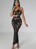 Casual Dresses WJFZQM Polygon Mesh Sleeveless Backless Maxi Female Glamorous Midnight Prom Summer Women's Sexy Cutouts