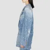 Damenanzüge, übergroßer Distressed-Denim-Blazer mit gekerbtem Einknopf, lockerer, lässiger Jean-Jackenmantel