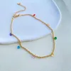 Anklets Fashion Stainless Steel Anklet Colorful Crystal Glass Charms Gold Color Link Cable Chain Women Foot Jewelry 22cm Long 1PC