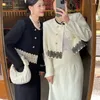 Robes de travail Femmes Automne Élégant Double Boutonnage Veste Jupes 2 Pièces Ensemble Coréen Bureau Dame O-cou Vestes Costume De Mode Vintage Dentelle