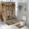 Pelliccia di animali Leopardo Tenda da doccia Set tappetino da bagno Morbido tappeto da bagno per il bagno Copertura divertente Sedile del WC Tenda da bagno impermeabile L309o