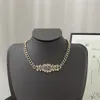 Top quality Double Letter Pendant Necklaces Designer CCity Crysatl Pearl Rhinestone gold Necklace for Women Wedding Party jewelry 48756