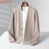 メンズセーターlhzsyyカシミアジャケットメンvneck knit cardigan autumnカジュアルルーズトップユースピュアウールセーター温かい高品質コート230927