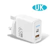 PD 65W Fast Charging Phone Charger 5V 5A US EU and UK Plug PD USB Multi port Charging Head Led Light Adapter