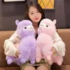 Muñecos de peluche Silla de montar de peluche suave Juguete de peluche de alpaca Lindo muñeco de peluche difuso Animal Púrpura Rosa Blanco Ovejas Alpacas Regalo creativo para niños Niña 230927