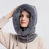 Mulheres slouchy velo gorro cashmere pele boné chapéus cachecol máscara cordão quente com capuz inverno balaclava pulôver chapéu de malha