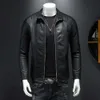 2023 Men's Spring Autumn New Stand Collar Pleated PU Leather Jacket Youth Slim Korean Style Handsome Leather Jacket Men Clothing