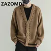 Men's Sweaters ZAZOMDE Winter Casual VNeck Cardigan Solid Color Outerwear Singlebreasted Male Loose Knitted Lines Coats 230927