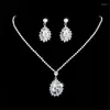 Pendant Necklaces Water Drop Rhinestone Long Full Crystal Silver Plated Necklace & Earrings Elegant Bridal Wedding Jewelry Set