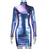 Robes décontractées Hologramme laser pour femmes Mini hanche emballée robe étincelante Festival de musique Club DJ Party Show Pipe Dance Costume Disco