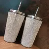 Kubki 500 ml błyszczącego rhinestone kolba próżniowa słoma kawa kubka kubek ze stali nierdzewnej Przenośna butelka ciepłej wody termos samochodowy mistrza mistrza prezenty 2309927