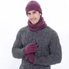 Bandanas para caminhadas ao ar livre chapéu lenço de pescoço de lã para homens mulheres luvas de malha quente espessadas conjunto de 3 peças