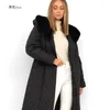 Kadın trençkotları ceket boyutu uzun parka pamuk büyük kürk yakalı ince fitting ceket