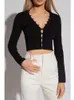 Women's Knits Ladies Sexy Single Breasted Hollow Out Cardigan 2023 Fall Female V Neck Long Sleeve Slim Short Knitwear Top