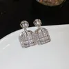 Boucle d'oreille Cage à oiseaux en Zircon scintillant pour femmes, bijoux à la mode en perles pour cadeau de fête