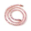 Tennis Single Row Pink Chain Zircon 4mmtennis Hip Men's Necklace Ha