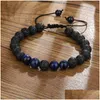 Perles 8Mm Pierre Naturelle Oeil De Tigre Bracelets Pour Femmes Hommes 7 Chakra Perle Reiki Guérison Méditation Bracelet Corde Tressée Ajusta Dh6Ab