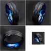 Band Rings Titanium Ring For Men Surface Black Groove Inside Blue Face Stainless Steel Rings Highlight Man Temperament Light Luxury Je Dhkid