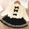 衣料品セット女の女の子の服ニットセーターセット0-5Y秋の冬の女の子ボウクノットかわいいセイタープリンセスニットウェアプリーツスカート2ピースセット230927