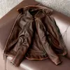 Men's Leather Faux Men Genuine Biker Style Coat Size Jacket Brown Asian Vintage Cowhide Drop Slim Fashion 6XL Factory 230927