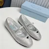 High quality Mary Jane Ballet shoes Dress shoes luxury leisure patent leather Round toe Triangle Crystal decoration shoes lady casual flat Dance Shoes Loafers