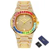 Horloges PINTIME Horloge Mannelijke Iced Out Gouden Wijzerplaat Klok Quartz Horloge Mannen Luxe Volledige Diamond Hip Hop Rose Gouden Strass Horloges