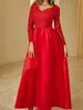 Casual Dresses 2023 Vintage Women Red Lace Tulle Wedding Dress Embroidery Long Sleeve Pleated Evening Party Ladies Bride Gowns