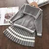 의류 세트 곰 지도자 아기 소녀 캐주얼 겨울 대학 스타일 의상 옷 스웨터 스웨터 스웨터 스커트 패션 230927