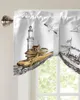 Curtain Retro Illustration Lighthouse Sailing Ship Kitchen Curtains Balcony Adjustable Roman Blinds Small Short For Living Room