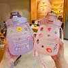 Cute Girls Water Bottle with Stickers Straw Big Belly Cup 1500ml Sports for Jug Children Female Kettle Strap 211122237n