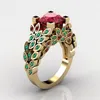 Anelli a grappolo Hoyon 18K Giollo giallo Gold Gioielli da donna Creativo Intarsiatura Ruby Micro-Ancrusted Diamond Leaf Ring