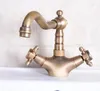 Bathroom Sink Faucets Antique Brass Faucet Basin Mixer Tap Double Cross Head Handle And Cold Water Znf245