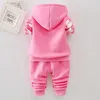 Clothing Sets Baby Girls Flower Cartoon Thickk Woolen Autumn Winter Hoodied Jacket Coat Pants Set Children Kids Warm Clothes Suits 230927