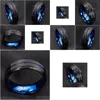 Pierścienie opaski Pierścień tytanowy dla mężczyzn Surface Black Groove Inside Blue Face Pierinki ze stali nierdzewnej